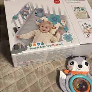 Stroller or Bassinet Arch Mobile with Elephant and Fox - Blue and Gray